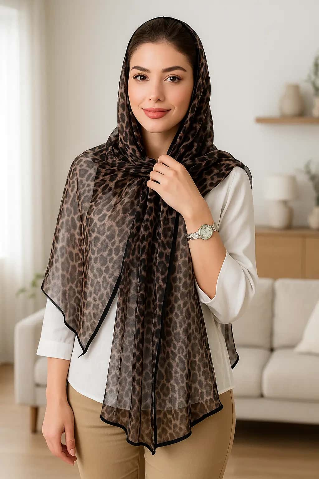 شال توری پلنگی - طرح پلنگی خنک و سبک مناسب استایل روزمره و مجلسی - تصویر دوم