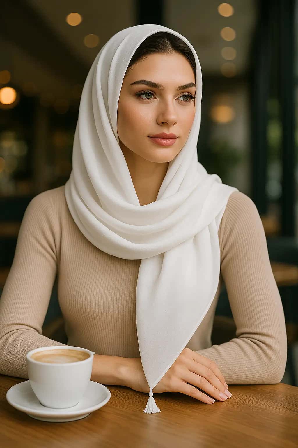 شال سفید ساده زنانه | شال سبک و شیک برای مهمانی و روزمره - تصویر دوم