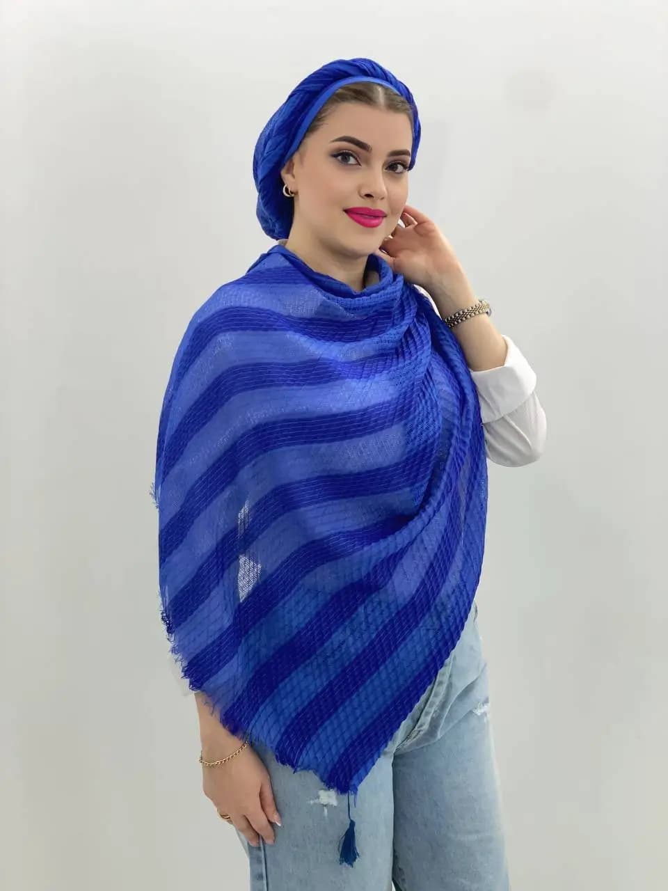 شال پلیسه حصیری راه‌راه - شال لوکس چهار فصل با طراحی مدرن