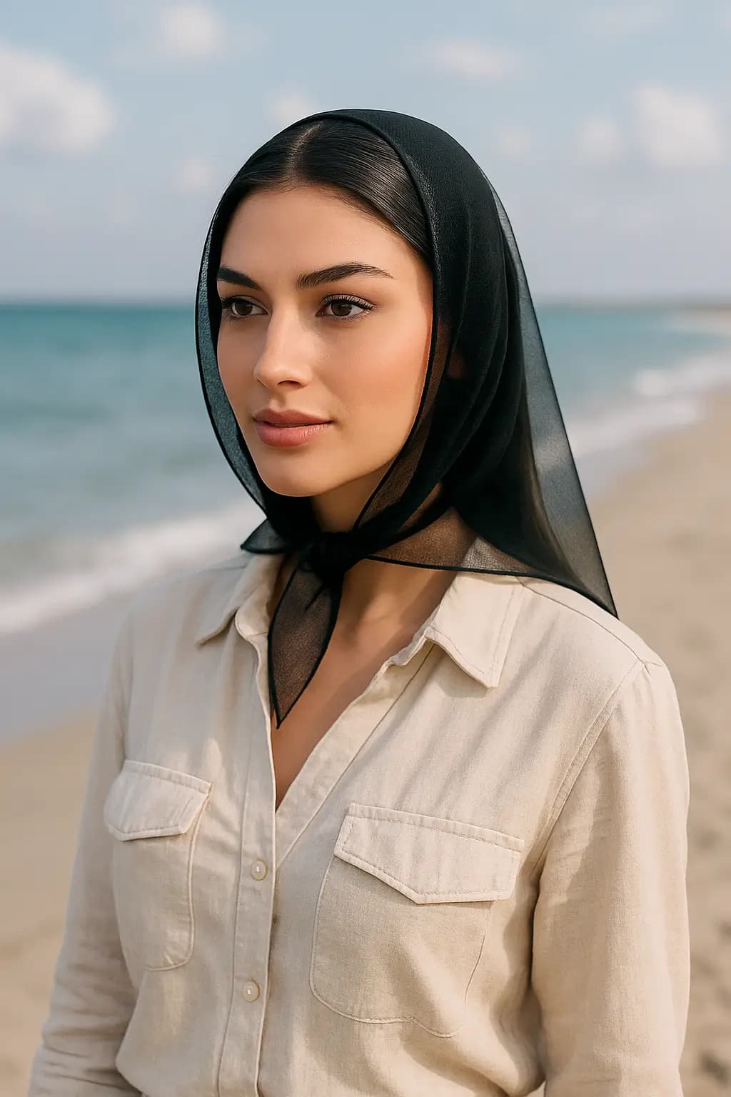 مینی اسکارف توری مشکی - اکسسوری شیک و چندکاره زنانه - تصویر دوم