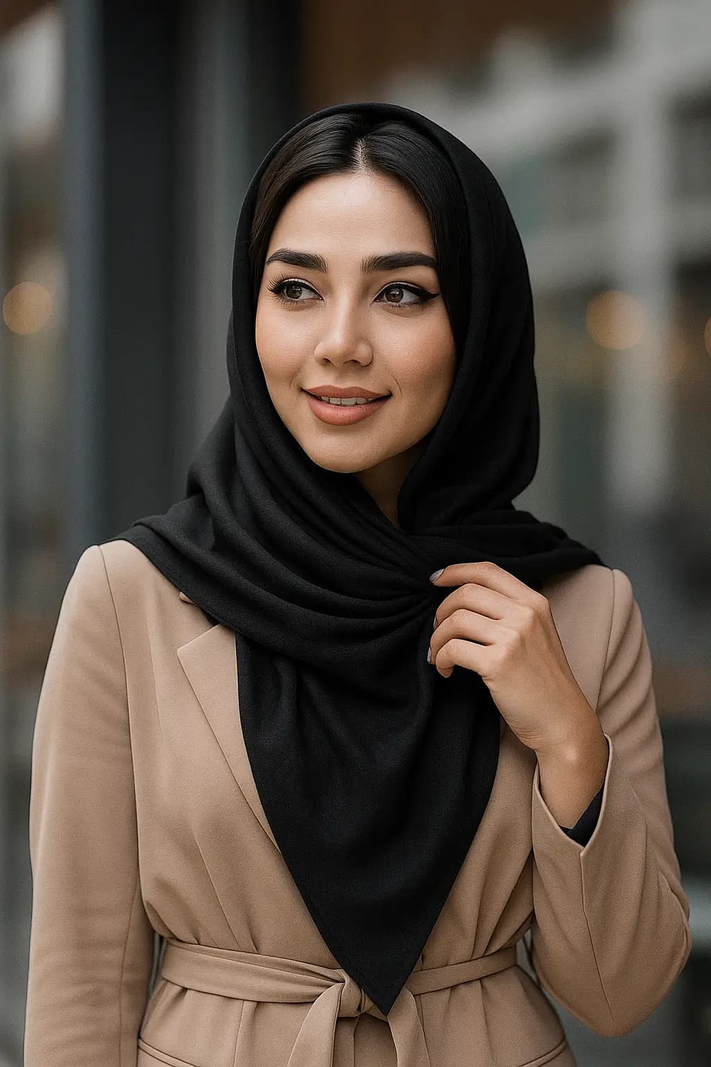 روسری ابریشم مشکی ساده – پارچه وارداتی ترک - تصویر دوم