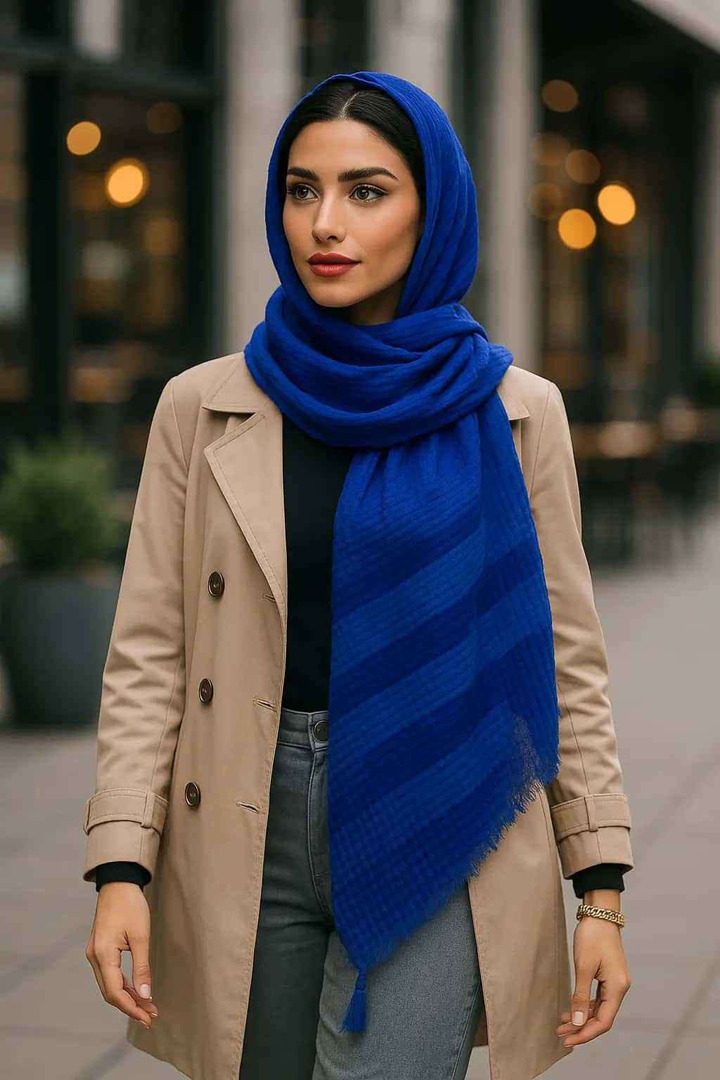 شال پلیسه حصیری راهراه - شال لوکس چهار فصل با طراحی مدرن