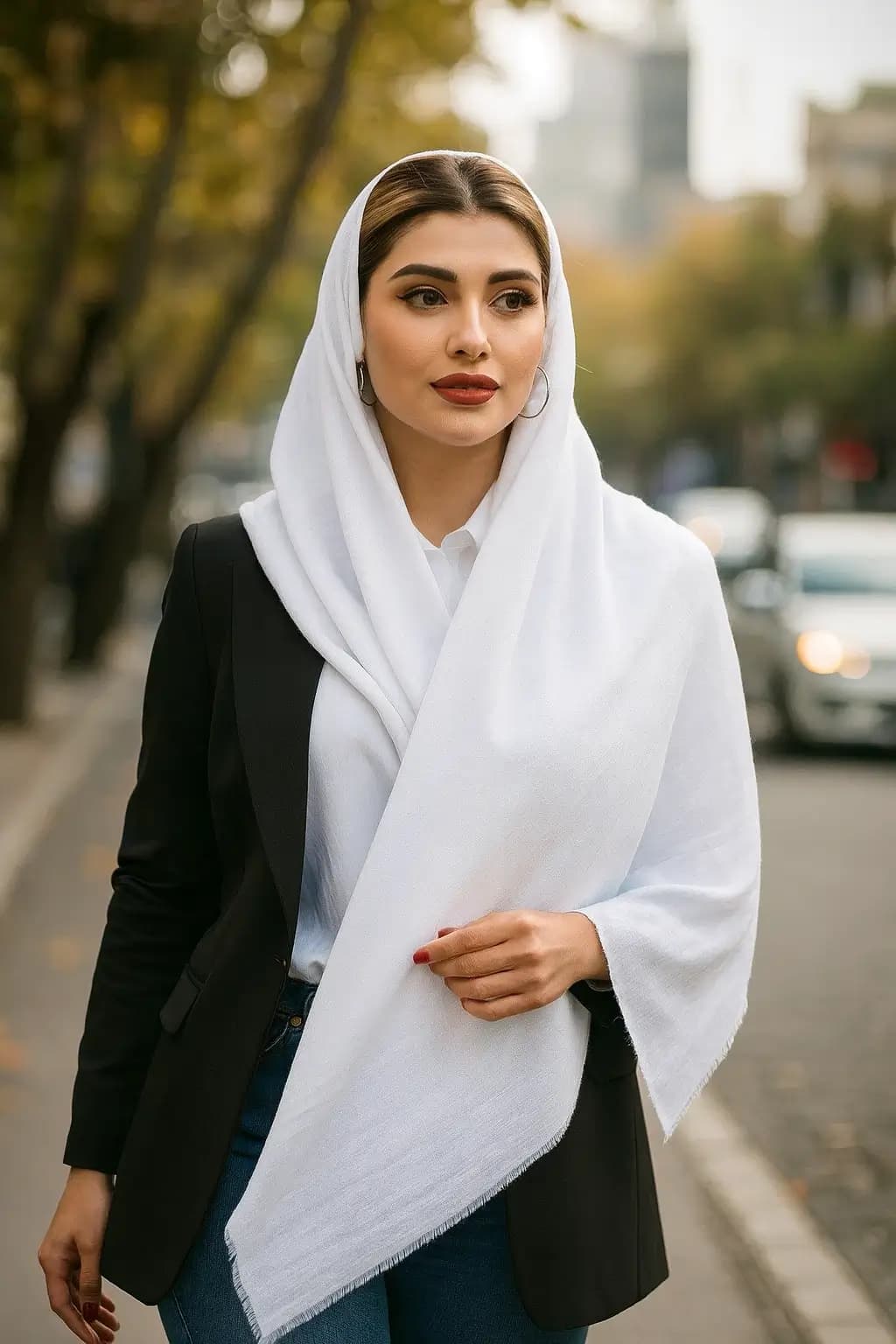 شال سفید ساده وایت رز – شیک، مینیمال و مناسب استایلهای مجلسی و روزمره