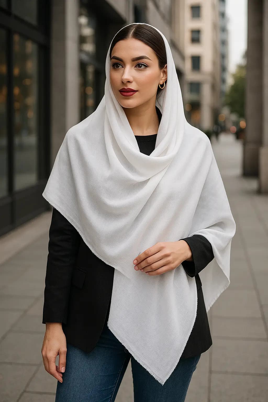 شال سفید ساده وایت رز – شیک، مینیمال و مناسب استایلهای مجلسی و روزمره - تصویر دوم